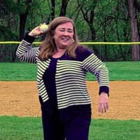 <p>Mayor Diane Didio throws out the first pitch at Little League opening day in Oradell.</p>
