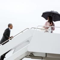 <p>Malia Obama, 17, boards Air Force One with her father, President Obama, last month.</p>