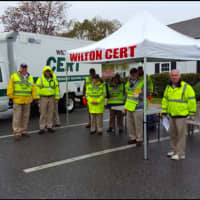 <p>Wilton Community Emergency Response Team members gather to assist at the Go Green 5K road race.</p>