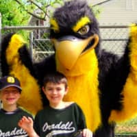 <p>The River Dell Hawk was on hand for Oradell T-Ball Opening Day.</p>
