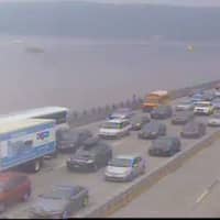<p>Northbound lanes are shut down on the TZB span with heavy rubber-necking delays on the southbound lanes.</p>
