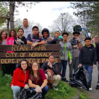 <p>The members of the Norwalk Police and Youth Group, along with Norwalk Police Officers Gabriel DeMott and TJ Garbera, spent some time cleaning up Ryan Park last week.</p>