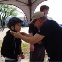 <p>Children were fitted for helmets at the Bicycle Safety Rodeo in Fairfield.</p>