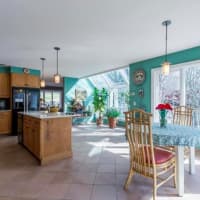 <p>The kitchen also has huge windows and offers astonishing views.</p>