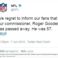 <p>The erroneous tweet posted by a hacker on the NFL&#x27;s official account.</p>