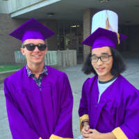 <p>Joseph Tripp, left, who will study computer science at Norwalk Community College and Jared Gilpatrick, who is wearing a chef&#x27;s cap on his cap, hopes to become a chef and is attending the Culinary Institute of America.</p>