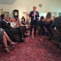 <p>U.S. Sen. Chris Murphy makes a point at a forum that included local Muslins and LGBT community and others at the First Congregational Church on Walton Place in Stamford on Saturday morning.</p>