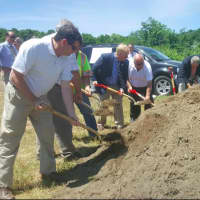 <p>Mayor Mark Boughton and city officials break ground for Danbury&#x27;s first unleashed dog park.</p>