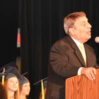 <p>Stephen DeLuca, a Stissing Mountain High School teacher who is retiring after a 40-year academic career, addresses the Class of 2016.</p>
