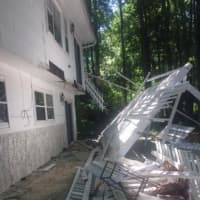 <p>The deck that collapsed during a Fourth of July celebration at 15 Silver Lane in Chestnut Ridge.</p>