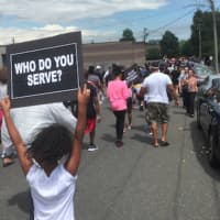 <p>A young marcher in a Black Lives Matter protest Sunday in Bridgeport.</p>