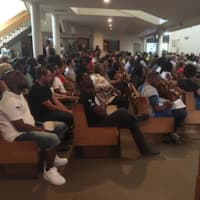 <p>Hundreds gather Sunday in Mount Aery Baptist Church in Bridgeport before a Black Lives Matter march to Bridgeport police headquarters.</p>