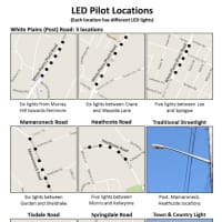 <p>The locations of the LED streetlights installed through the pilot program.</p>