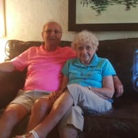<p>Rosemarie and Manny Blosio in their Stamford home. The couple is celebrating their 60th anniversary this week.</p>