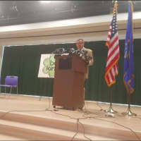<p>Newtown Superintendent Joseph V. Erardi Jr. speaks at Media Access Day at the new Sandy Hook School</p>