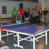 <p>U.S. Sen. Chris Murphy plays a little ping pong with Alyssa Thomas at the Smilow-Burroughs Clubhouse in Bridgeport.</p>