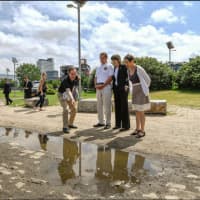 <p>Gov. Andrew Cuomo and state officials check out areas of standing water that have the potential to become breeding grounds for mosquitoes.</p>