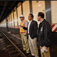 <p>Gov. Andrew Cuomo and state officials survey standing water in the subway stations that will be treated with larvicide tablets to reduce the breeding of Zika carrying mosquitoes.</p>