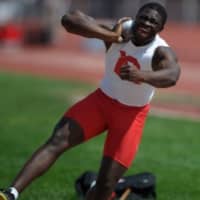 <p>Stephen Mozia of Hackensack throws the shot put for Cornell during his collegiate career. Mozia will throw in the Summer Olympics for Nigeria.</p>