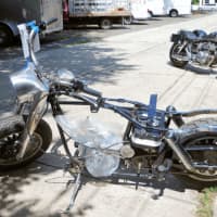 <p>A motorcycle in need of parts.</p>