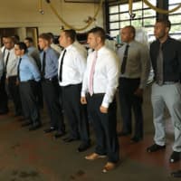 <p>The new recruits for the Bridgeport Fire Department line up prior to a ceremony Wednesday.</p>