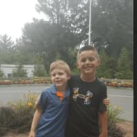 <p>From left, Brandon Canko, 7, and Nate O&#x27;Brian, 8, on their first day of school in New Fairfield</p>