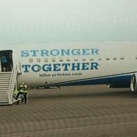 <p>Hillary Clinton&#x27;s new campaign plane is adorned with the campaign slogan of “Stronger Together.&quot;</p>