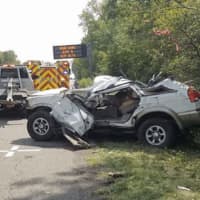 <p>A vehicle involved in a fatal rollover crash on I-684 in Harrison.</p>