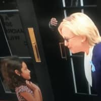 <p>Hillary Clinton greets a young well-wisher after leaving daughter Chelsea Clinton&#x27;s apartment in the Flatiron District of Manhattan just before noon Sunday.</p>