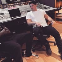 <p>Moraites hangs out with Akon in the studio.</p>