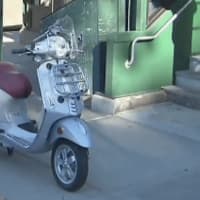 <p>A close-up of the motorized scooter that sailed onto Metro-North railroad tracks with its rider on Thursday in Hastings-on-Hudson. A 44-year-old woman was taken to Westchester Medical Center with head injuries.</p>