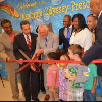 <p>Ribbon-cutting ceremony for the new Maritime Odyssey Preschool with Norwalk Mayor Harry Rilling and State Sen. Bob Duff</p>