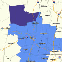 <p>A look at counties covered by a frost advisory (in blue) and freeze warnings (purple).</p>