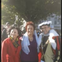 <p>From left, state Sen. Toni Boucher, Bethel resident Gina Clarizio dressed up as Queen Isabella and Mike Mastrioni dressed as Christopher Columbus at the 35th annual Columbus Day celebration on Monday morning.</p>