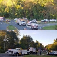 <p>The scene of a truck rollover which temporarily closed Route 9 near Route 117 late Tuesday. Mark&#x27;s Towing cleared the truck (bottom photo).</p>