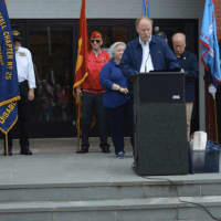 <p>State Sen. Michael McLachlan speaks at the Walk of Honor in Danbury.</p>