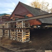 <p>Hoyt-Barnum House cut in two and ready to be moved to new location on Sunday.</p>