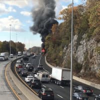 <p>The truck fire as it was fully engaged on I-95 in Larchmont.</p>