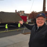 <p>A happy Stamford Mayor David Martin just minutes after the move started for the Hoyt-Barnum House.</p>