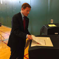 <p>Sen. Richard Blumenthal casting  his ballot at Glenville School Tuesday morning.</p>