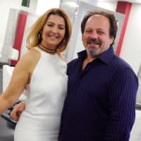 <p>Basil and Maria Kons of Piermont, N.Y. celebrate the grand opening of their Paramus salon.</p>