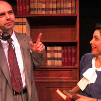 <p>Geoffrey Gilbert and Cindy Hartog in the Westport Community Theatre’s production of Agatha Christie’s &quot;Witness for the Prosecution.&quot;</p>