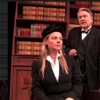 <p>Samantha Pattinson and Barry Hatrick in the Westport Community Theatre’s production of Agatha Christie’s &quot;Witness for the Prosecution.&quot;</p>