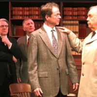 <p>From left, Barry Hatrick, David Victor, Travis Branch and David Pirrie in the Westport Community Theatre’s production of Agatha Christie’s &quot;Witness for the Prosecution.&quot;</p>