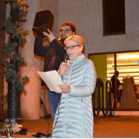 <p>The Rev. Phyllis J. ‘PJ’ Leopold, who leads greater Danbury’s interfaith Association of Religious Communities, speaks at the event.</p>
