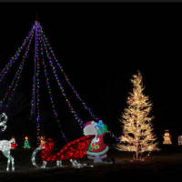<p>A 30-foot-tall flagpole that is decorated to look like a Christmas tree</p>