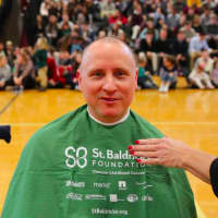 <p>Science department chair Ray Turek after his head was shaved</p>