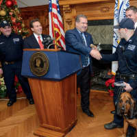 <p>Yonkers Mayor Mike Spano awarded Yonkers K-9 Cali as employee of the month for Novemeber.</p>