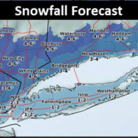 <p>A look at snowfall accumulation projections for the storm arriving after midnight and ending by noon Saturday.</p>