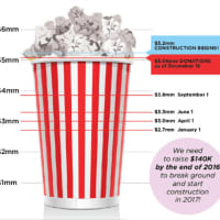 <p>A graphic lists the fundraising milestones that the Bedford Playhouse has hit thus far.</p>